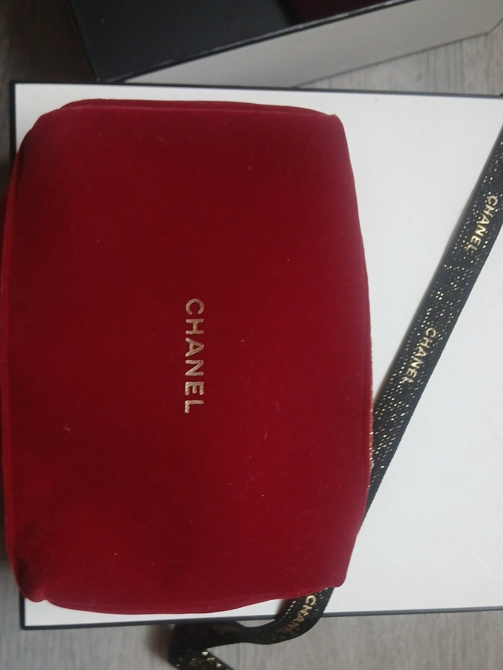 CHANEL Red Velvet Travel Pouch Makeup Bag Cosmetic